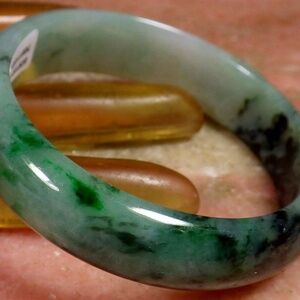 Certified Black Icy Green Natural A JADE Jadeite Bangle Bracelet 55mm 422059